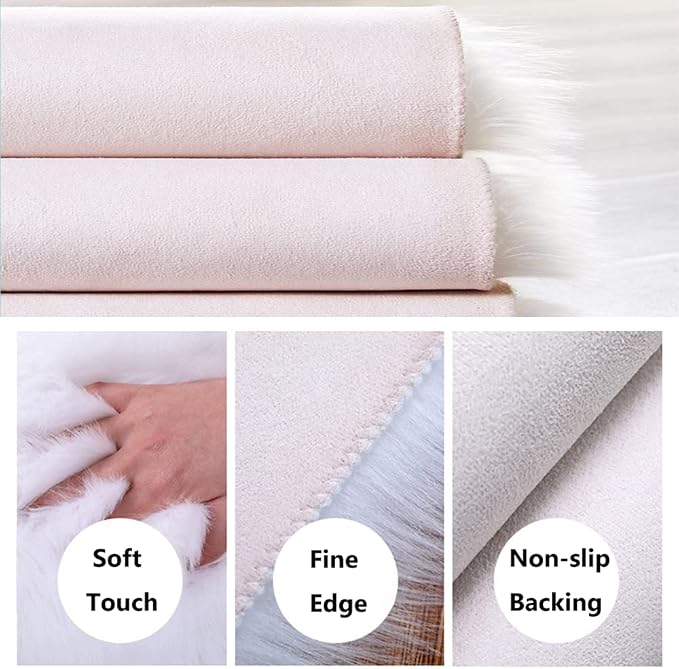 White Faux Fur Plush Cushion Fluffy Small Area Rug, Luxury Background - Image 4