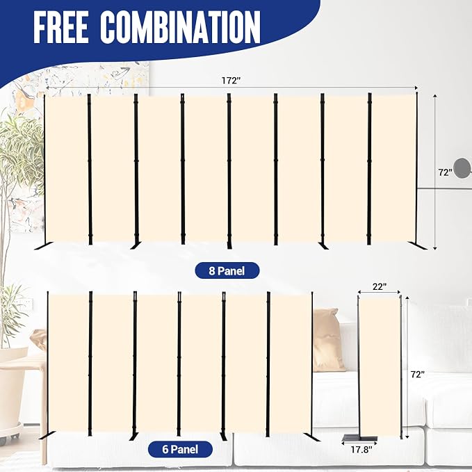 Room Divider and Folding Privacy Screens 8 Panel, Portable Room Divider Panel - Image 6