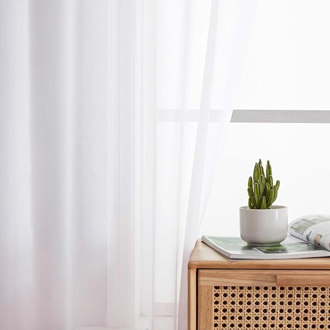 Sheer White Curtains for Bedroom Living Room 90 Inches Long 2 Panels Set - Image 6
