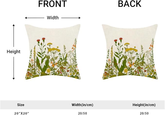AEIOAE Yellow and Green Pillow Covers 20x20 Inch Set of 2, Spring Wildflower - Image 5