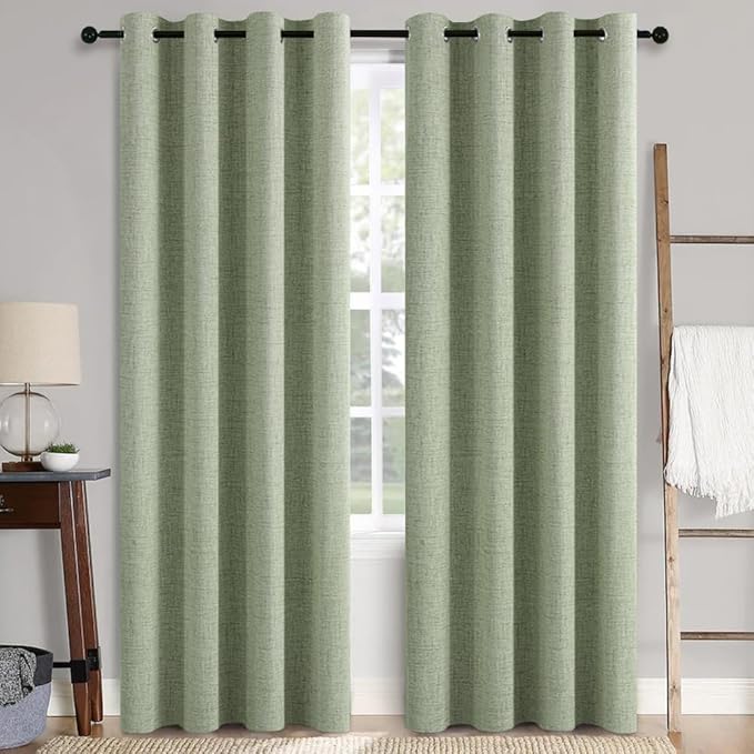 MIULEE Linen Texture Curtains, 2 Panels Sage Green, Room Darkening, Living Room by MIULEE
