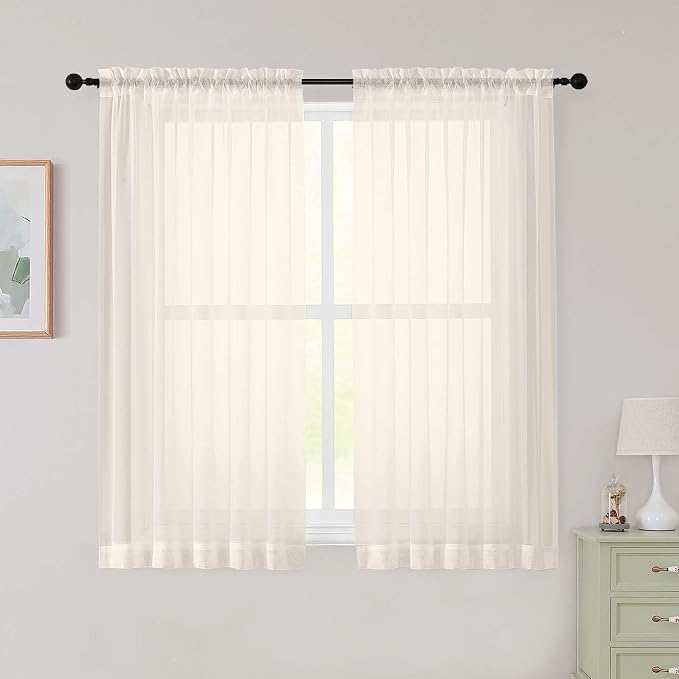 Cream Sheer Curtains for Bedroom Living Room 54 Inch Length 2 Panels Set by WelvetBLK