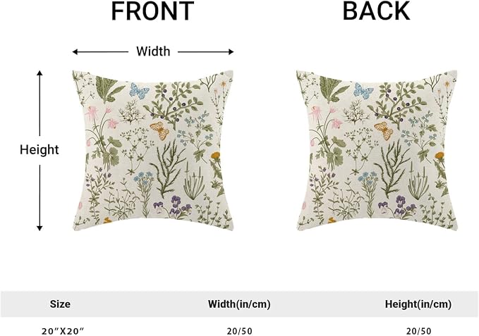 AEIOAE Spring Pillow Covers 20x20 Inch Set of 2, Sage Green Wild Flower Plant - Image 4
