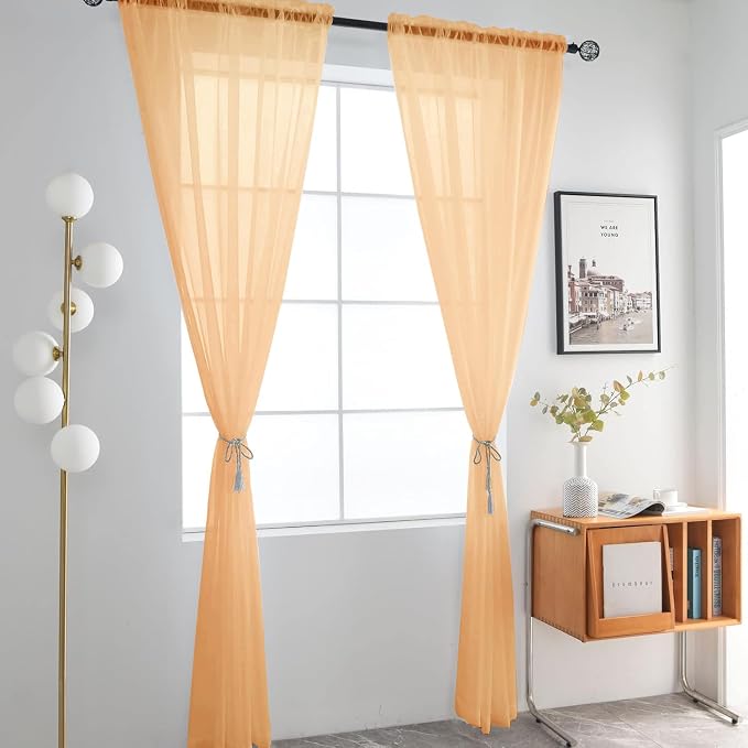 SpaceDresser Beige Sheer Curtains 4 Panels Rod Pocket Semi-Sheer Curtain 84 - Image 3