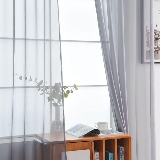 SpaceDresser Grey Sheer Curtains 4 Panels Rod Pocket Semi-Sheer Curtain 90 - Image 4