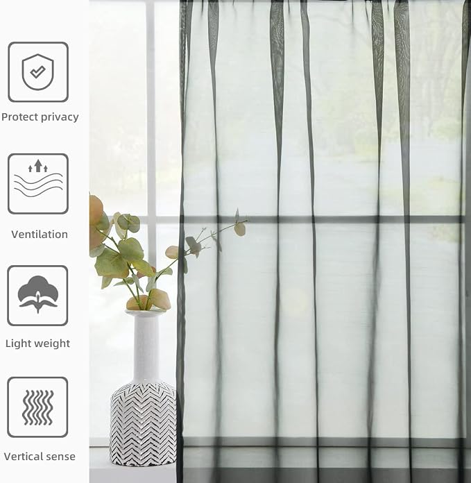 youleyar Solid Sheer Rod Pocket Curtain Voile Draperies 2 Panels White Beige - Image 6