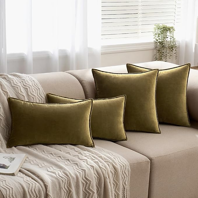 MIULEE Olive Green Velvet Throw Pillow Covers 18x18 Soft Decorative Solid - Image 4