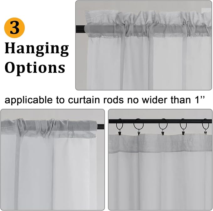 Gwine Light Grey Sheer Curtains 90 Inches Long 2 Panels Set, Light Filtering - Image 4