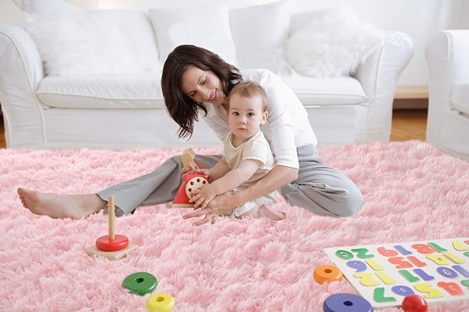 Pink Rug for Girls Bedroom 5x7: Ultra Soft Faux Fur Shag Rugs for Living Room - Image 6