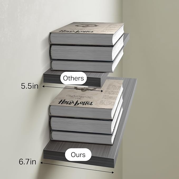 BAYKA Grey Floating Shelves for Wall, 22.5 inches Wall Mounted Rustic Wood - Image 6