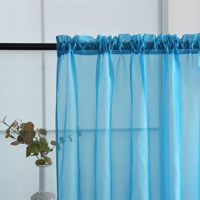 SpaceDresser Basic Rod Pocket Sheer Voile Window Curtain Panels Cyan Blue 1 - Image 5