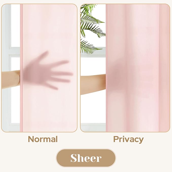 HOMEIDEAS Non-See-Through Blush Pink Privacy Sheer Curtains, 52 X 54 Inches - Image 3