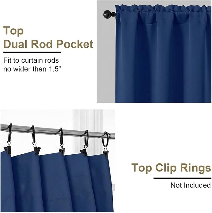 OVZME Royal Blue Short Blackout Curtains - Image 4