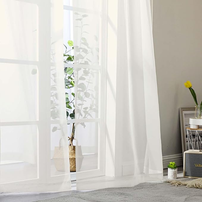 Ivory Sheer Curtains for Bedroom Living Room 45 Inch Length 2 Panels, Soft Airy - Image 8