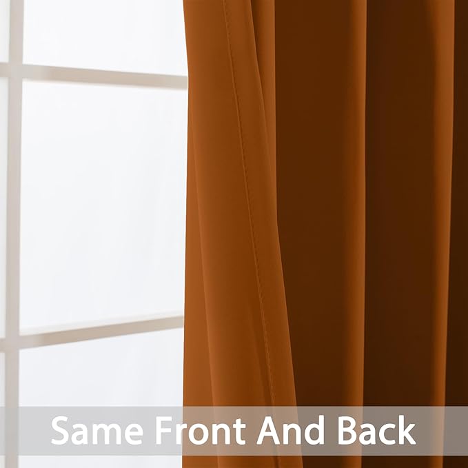Yakamok Burnt Orange Blackout Curtains-Room Darkening Orange Thermal Insulated - Image 3