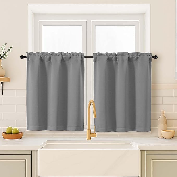 OVZME Grey Blackout Curtains for Small Window Treatment, Light Blocking Short by OVZME