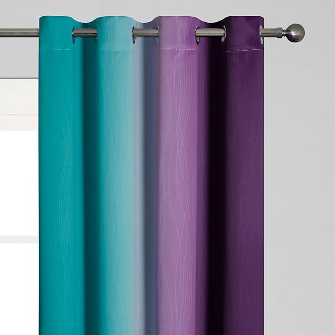 Estelar Textiler Ombre Purple Blackout Curtains 96 Inches Long, Teal Curtains - Image 4