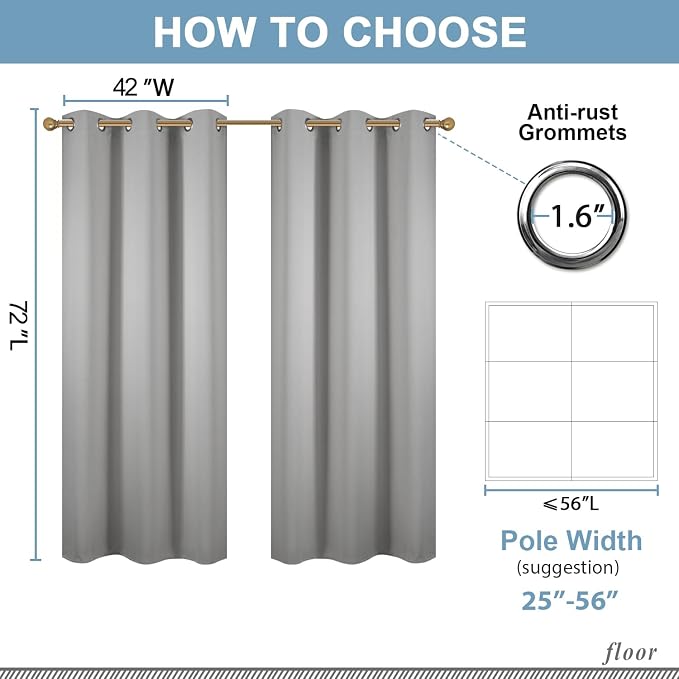 Diraysid Light Grey Grommet Blackout Curtains - Image 4