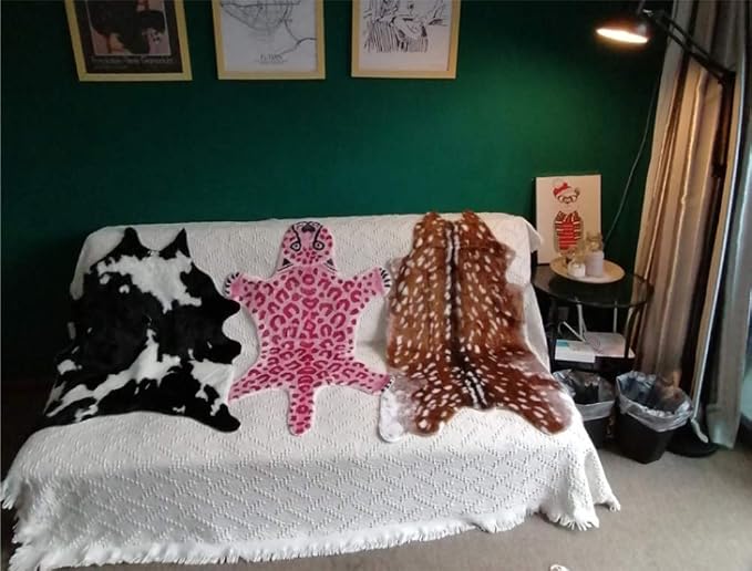 Pink Leopard Print Faux Cowhide Cheetah Fur Skin Carpet Non-Slip Animal Printed - Image 8