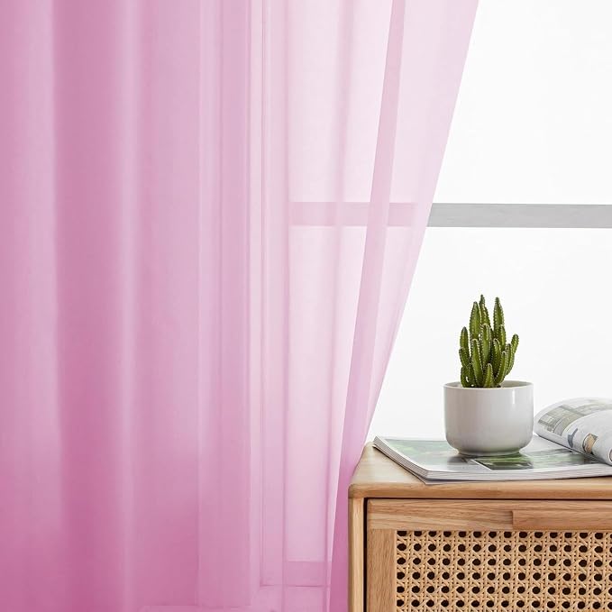 Aiyufeng Light Pink Sheer Curtains 90 Inches Long 2 Panels Set, Semi - Image 5