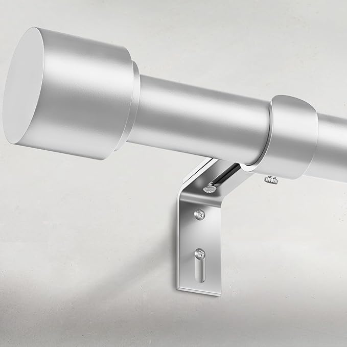 GEEBOBO Silver Curtain Rods for Windows 72 to 144 Inch, 1 Inch Adjustable Heavy by GEEBOBO
