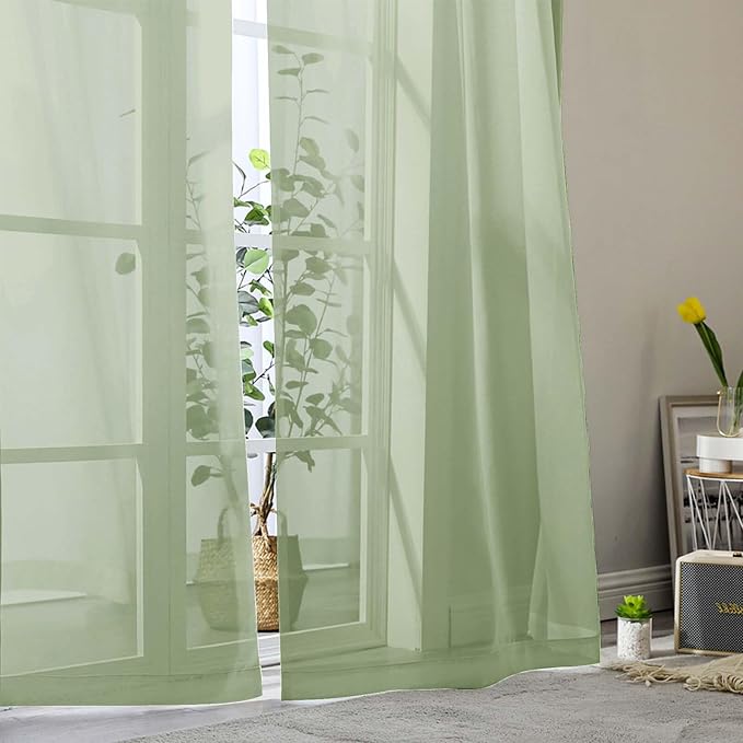 Light Green Sheer Curtains for Bedroom Living Room 54 Inch Length 2 Panels Set - Image 8