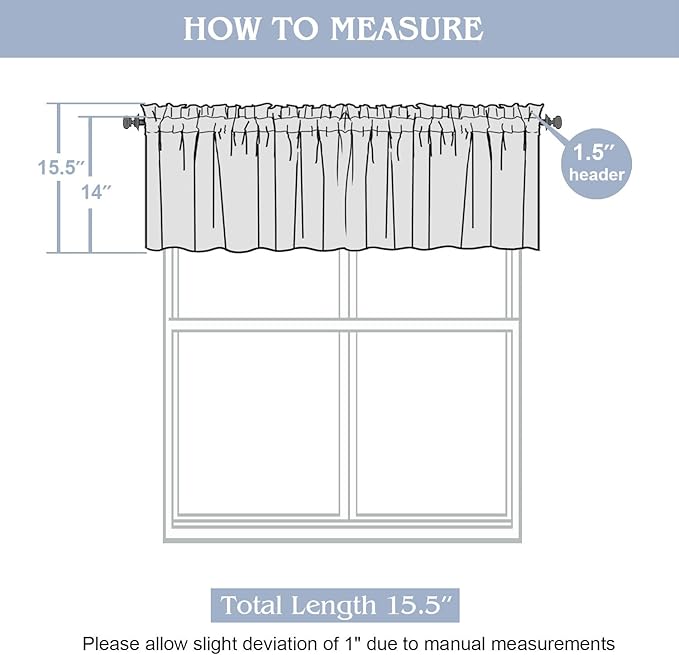 Gwine Blue Valance for Windows, Light Filtering Faux Linen Textured Kitchen - Image 9