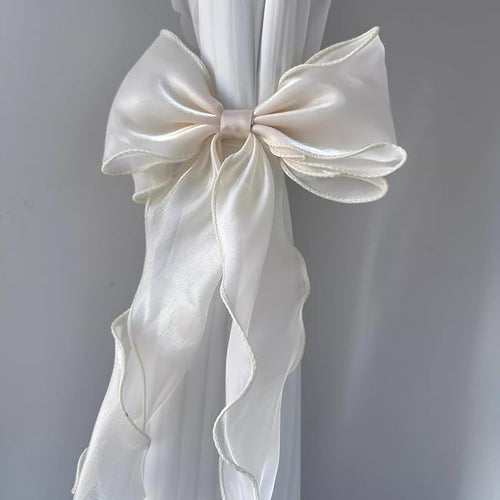 2 Pack French Silky Bow Curtain Tiebacks, Elegant Lace Ribbon - Image 2