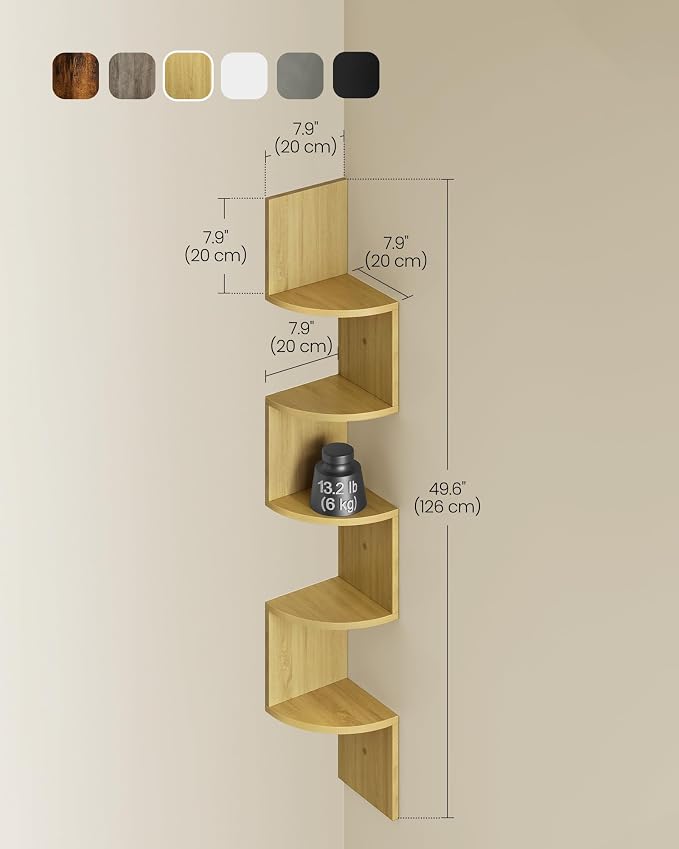 VASAGLE Corner Shelf Wall Mount, 5-Tier Floating Corner Bookshelf, Plant Shelf - Image 3