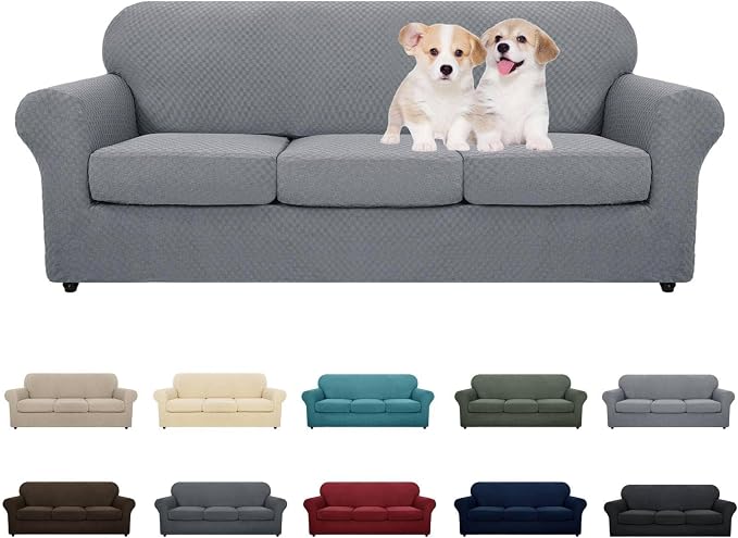 MAXIJIN 4 Piece Couch Covers for 3 Cushion Couch Super Stretch Non Slip Couch by MAXIJIN