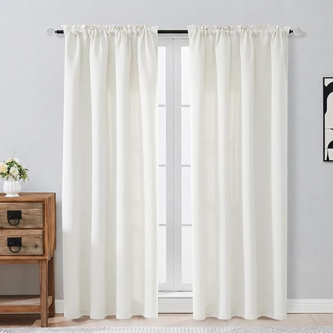 OVZME Light Beige Curtains for Bedroom 72 Inches Long 2 Panels Set, Solid by OVZME