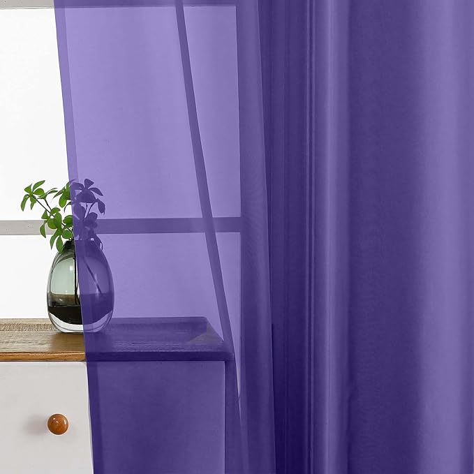 Purple Window Sheer Curtains 54 inch Length, Soft Airy Light Filtering Sheer - Image 5