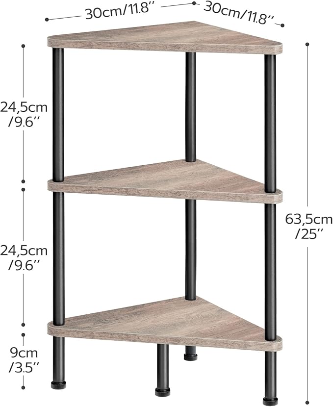 HOOBRO Corner Shelf Stand, Industrial 3-Tier Wall Corner Bookshelf - Image 3