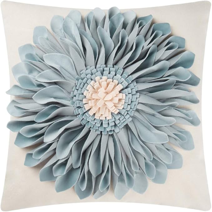OiseauVoler Handmade Throw Pillow Covers 18x18 Inch Blue 3D Sunflower Cushion by OiseauVoler