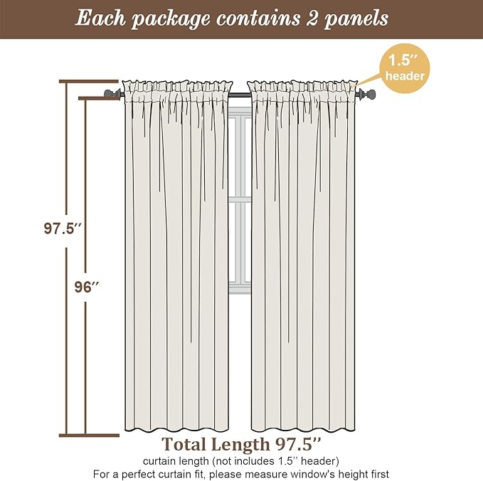 Chyhomenyc Orange Curtains 96 Inch Length 2 Panels, Faux Linen Textured Semi - Image 6