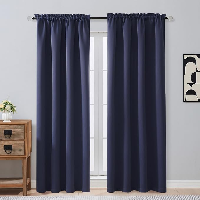 OVZME Navy Blue Blackout Curtains 84 Inches Long 2 Panels Set, Solid Thermal by OVZME
