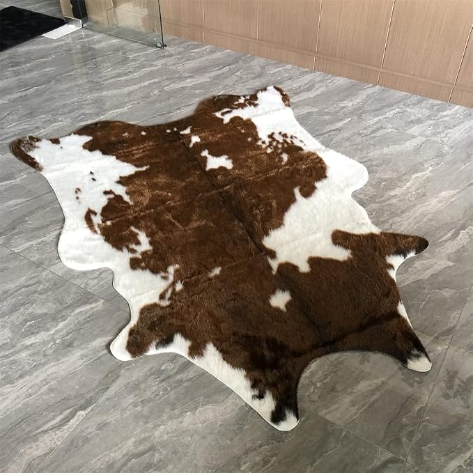 Huichenxing2021FURSTORE Faux Fur Deer Print Area Rug, Animal Hide Skin Cowhide - Image 2