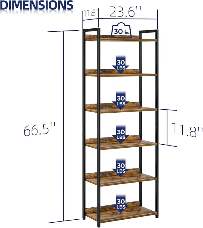 NUMENN Bookshelf, 6 Tier Bookshelves, Home Office Bookcase Shelf Storage - Image 3