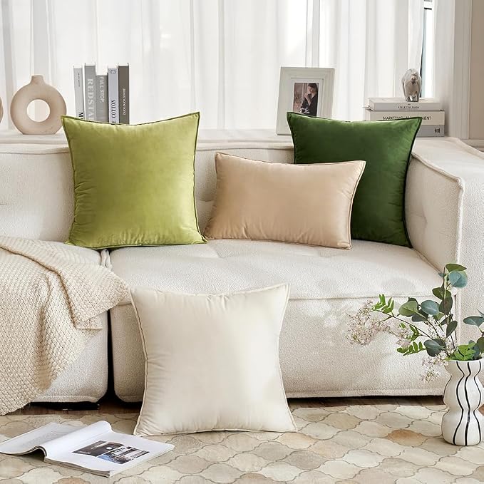 MIULEE Summer Beige Velvet Throw Pillow Covers 18x18 Soft Decorative Solid - Image 7