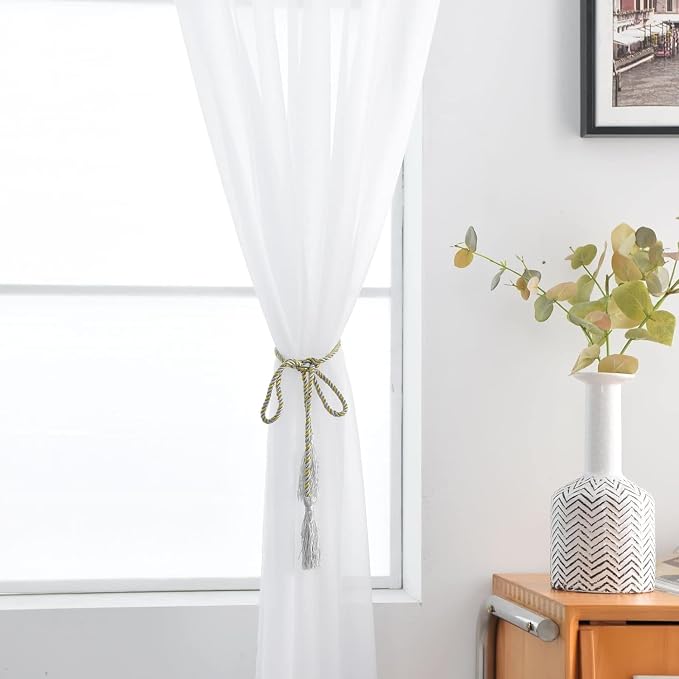 SpaceDresser Sheer White Curtains 4 Panels Rod Pocket Semi-Sheer Curtain 96 - Image 6
