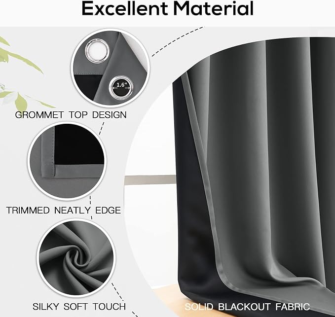 Yakamok 100% Blackout Curtains for Bedroom 96 Inch Length, Noise Reducing - Image 4