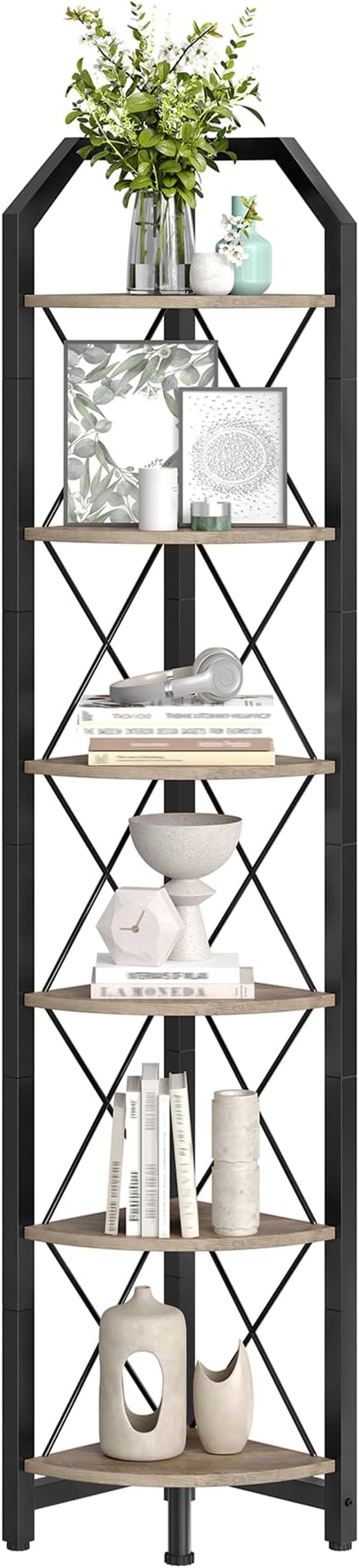 CHOEZON 6-Tier Corner Shelf, Industrial Corner Bookshelf, 71.2" Corner Storage - Image 8