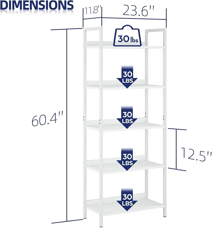 NUMENN Bookshelf, 5 Tier Bookshelves, Home Office Bookcase Shelf Storage - Image 3