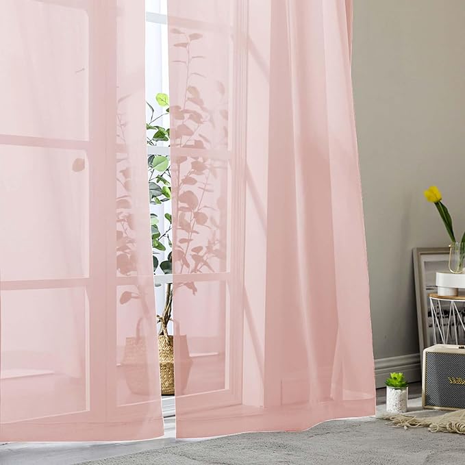 Blush Sheer Curtains for Bedroom Living Room 96 Inches Long 2 Panels, Modern - Image 9