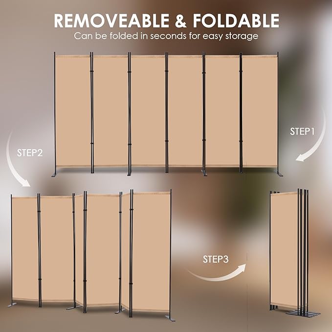 RANTILA 6 Panel Room Divider, 6 FT Folding Privacy Screen - Image 3