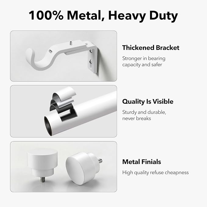 IFELS Heavy Duty Curtain Rods for Windows 72 to 144 Inch, 1 Inch Adjustable - Image 3