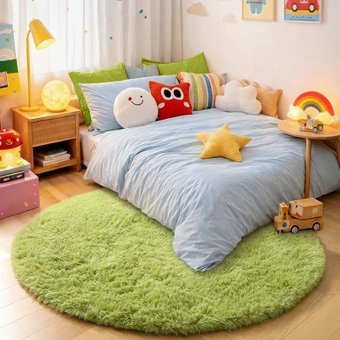 Grass Green Round Rugs 5Ft for Bedroom, Fluffy Shaggy Circle Area Rugs for Kids - Image 3