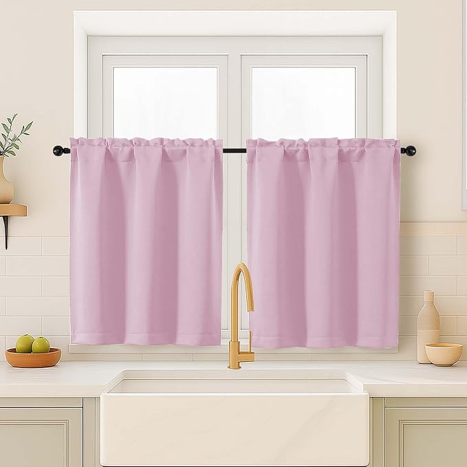OVZME Pink Blackout Curtains for Small Window Treatment, Light Blocking Short by OVZME