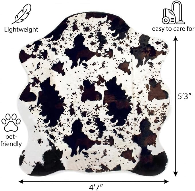 MustMat Cute Cow Print Rugs 4'7''×5'3'' Western Cowboy Decor Faux Cow Hide Rug - Image 2