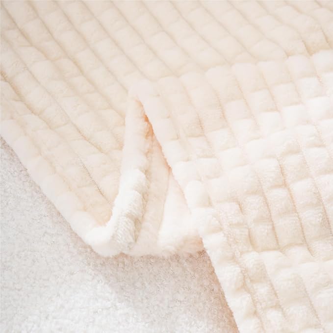 Puncuntex Flannel Fleece Throw Blanket Cream White 60"×80", Super Soft Plush - Image 6